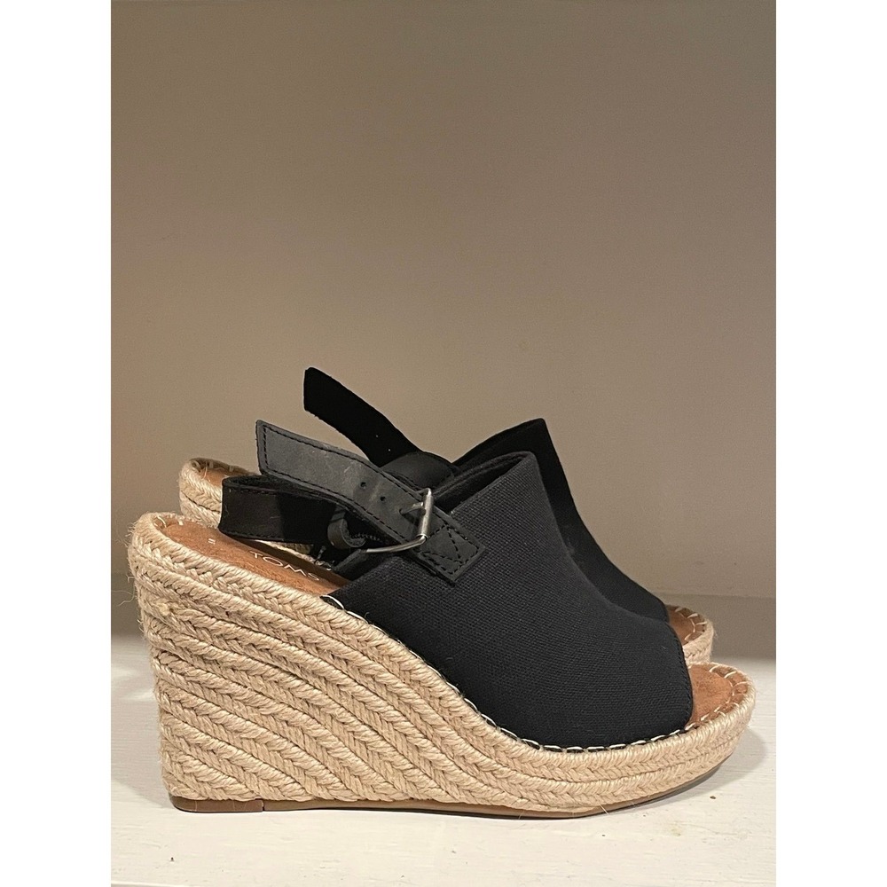 Toms Black Espadrille Slingback Wedge Sandals